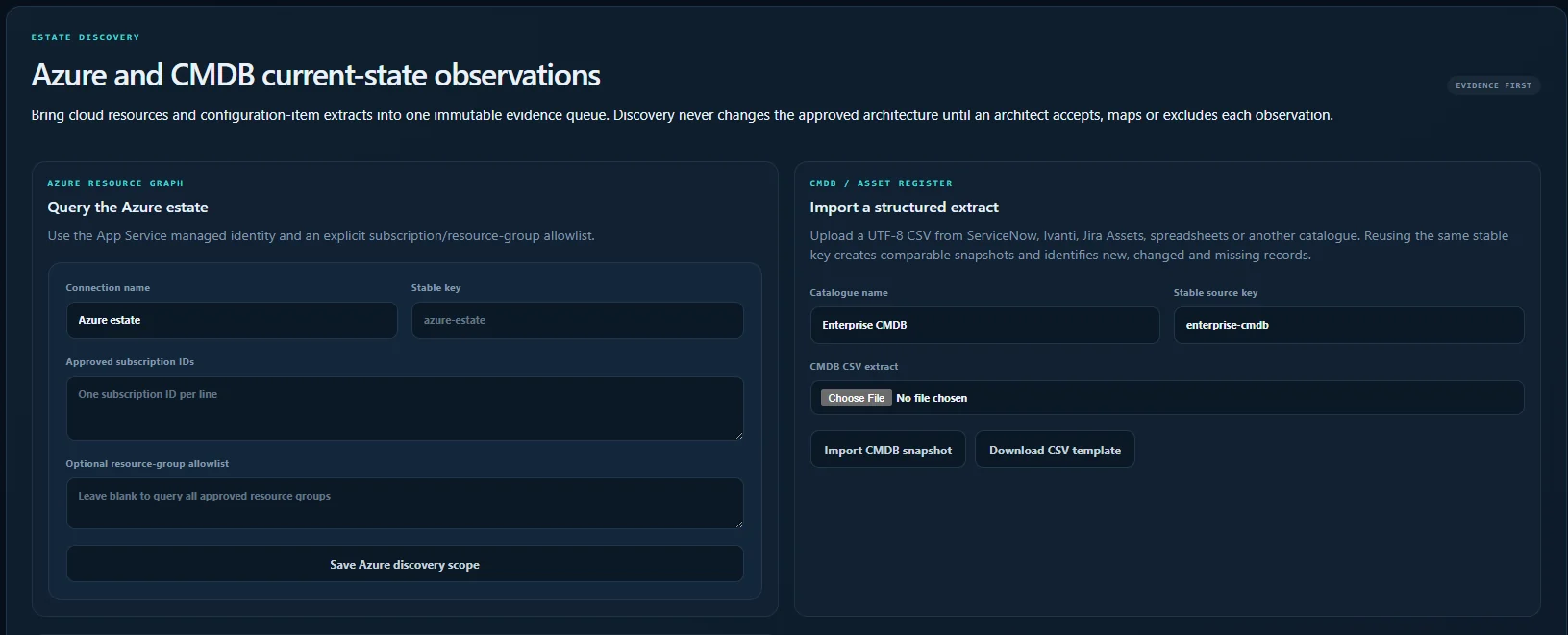 Blueprint estate discovery interface.